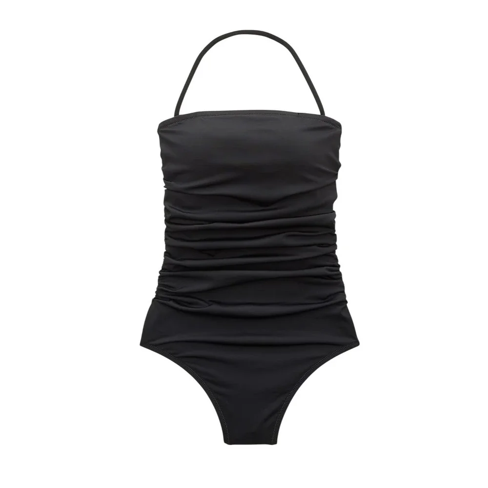 J. Crew Gemma Ruched Bandeau One Piece Swimsuit Black Nylon 8